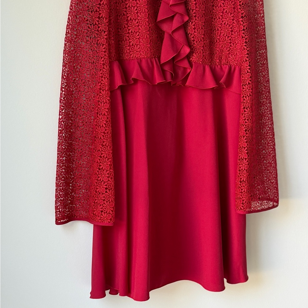 NWT Giambattista Valli Giamba Paris Red Lace Midi Dress Size 6 Ruffle Luxury WOW - Picture 6 of 16